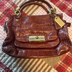 Coach Mahogany Crocodile Embossed Satchel